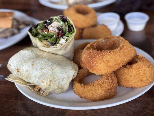 Chicken wrap sub onion rings