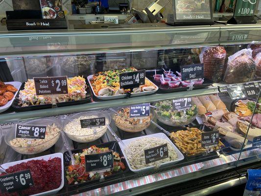 Many options of salads to choose from in our deli