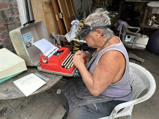 Michael examining my Royal.