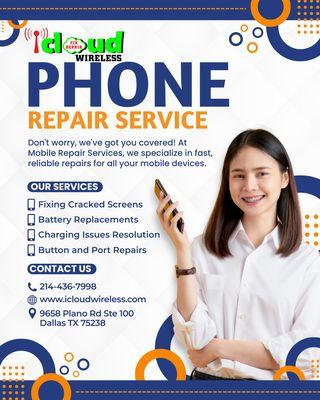 Professional mobile phone repair services offering fast and reliable solutions, including screen repairs, battery replacements, charging