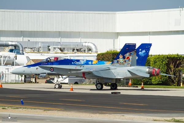 Canadian AF Hornet CF-188 staging for Catalina Airshow.