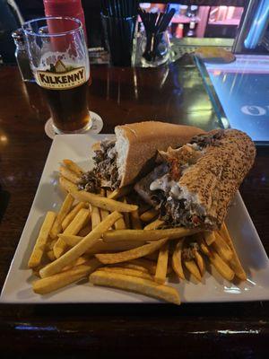 Cheese Steak, bell pepper, mushrooms, and I added jalapeños. Really hot and fresh