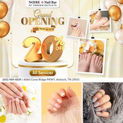 GRAND OPENING
20% OFF All Services
From 10/27 to 11/12