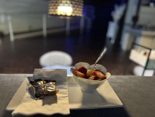 Chocolates and fruit during foot soak