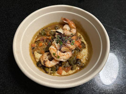 Sautéed Shrimp & Grits Tomatoes, Roasted Okra, Stone Ground Grits Chef Carla Hall Black History Month 2024