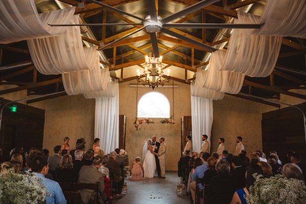 Ceiling Draping @ Lone Oak Barn Photo by Mercedes Morgan Photography