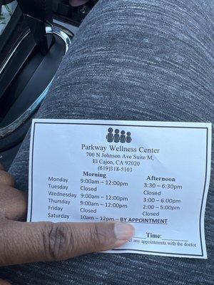 Dr. Joe S. office schedule