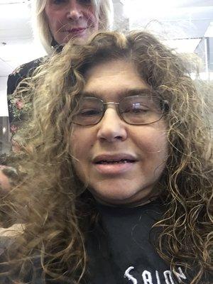 Me getting my hair done by Shannon she is behind me