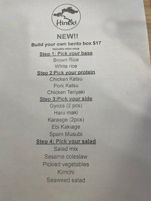 Bento box menu