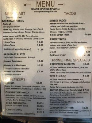 Menu. Sorry bout the glare