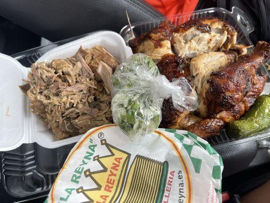 Carnitas and roasted chicken