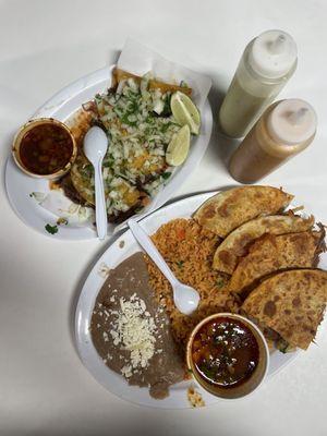 Birria tacos with consome and birria quesadillas