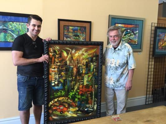 Michael and I showing off his work. Christmas morning for an aspiring collector.