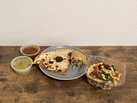 Baja Chicken Quesadilla, Empanada, and Pasta Salad with Sundried Tomatoes