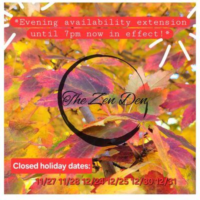 Extended hours & Closed Holiday Dates