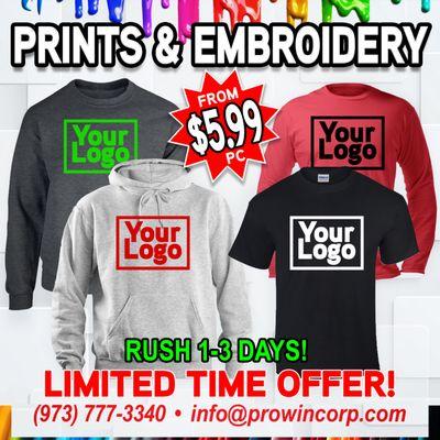 Screen printing and Embroidery. Rush 1-3 Days!