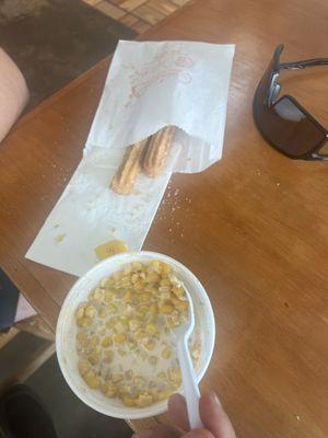 Corn in a cup and churros