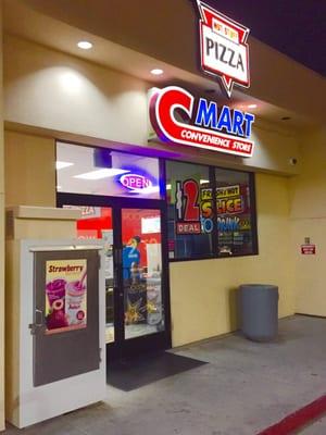 Main door contains the convenience store, pizza, opens on to the Dairy Queen, and is where you pay for gas if not paid at pump