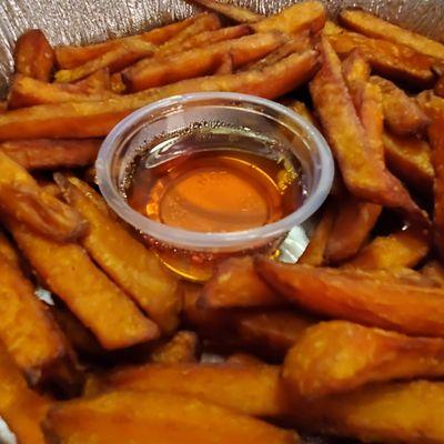 Sweet potato fries with honey sauce yum!
