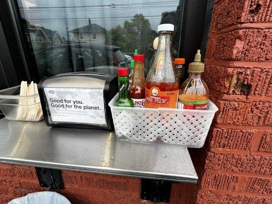 Complimentary condiments to kick the spice factor up if needed