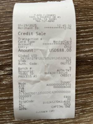 Receipt for 3 women's cotton dresses