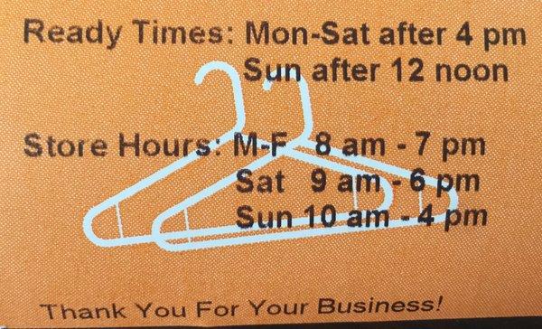 Hours of operation and ready times