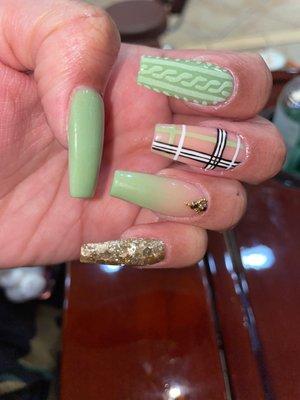 Sage green and nude colors for the holiday season I love the sweater print