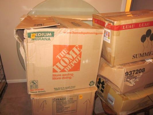 All our boxes were crushed and torn open with damaged contents.Several boxes completely missing and had been gone through.