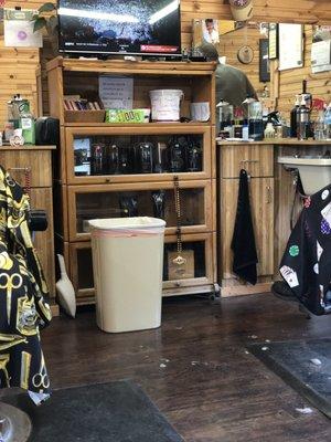 Between the two barber chairs