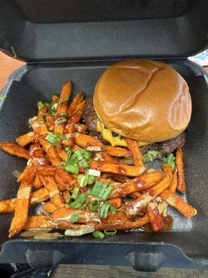 This is The Cow with Thai Fries. I added extra jalapeno to the burger.