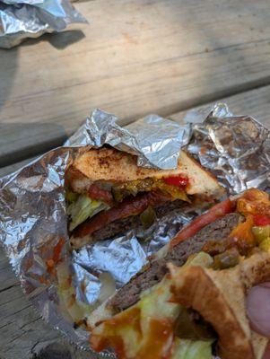 Burger with "everything" on it on bread