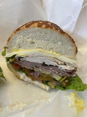 Roast Beef, Turkey and the works on Dutch Crunch!