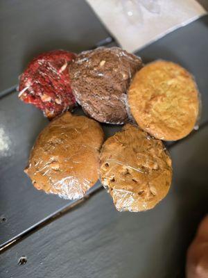 Cookies. Red velvet, chocolate with white chip. Pumpkin with butterscotch, lemon