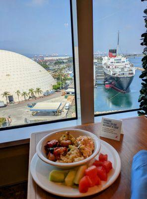 Overlooking the Queen Mary and Carnival Cruises Check-in Dome in Long Beach