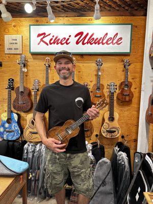 Store photo with new uke .. beautiful koa wood