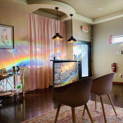 Relax in a secure lobby you will need an appointment to be given the code of the day