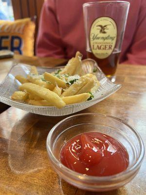 Delicious truffle fries and a Yuengling pint!