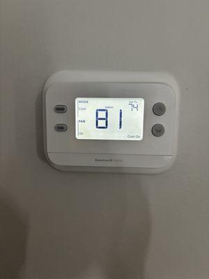 The new thermostat is set at 74 but the actual temperature is 81. The original problem was the AC over cooling and now I get this????