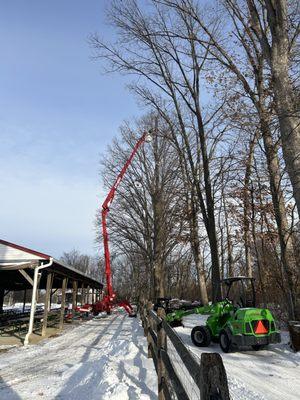 80' Stretch for a hazard oak removal. 4 degrees Farenheight that day. YES we work in all weather!