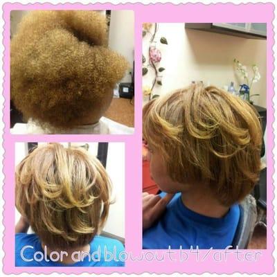 Color and straightening with flat iron/ blowout