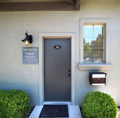 Entrance to Redwood Tax Service with convenient drop box