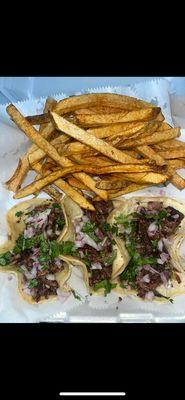 Brisket Tacos and Fries