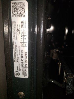 The serial and model numbers of the "brand new stove" manufactured in 2013