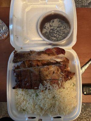 Chicken, ribs, white rice, black beans