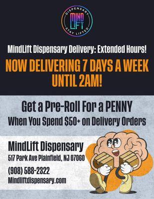 Now Delivering 7 Days a Week until 2 am!