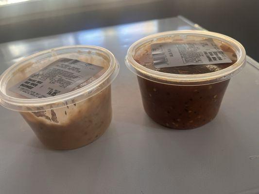 Refried Beans and red salsa