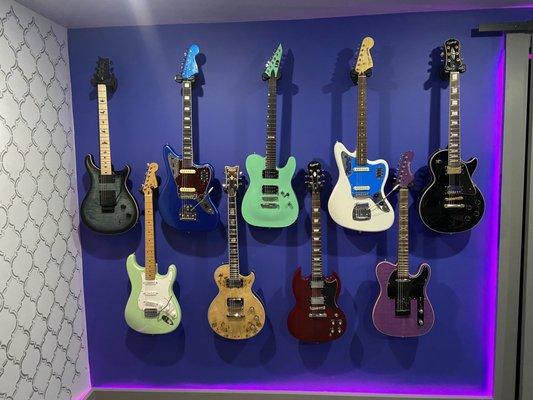 Guitars set up by fat cat.