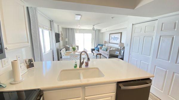 Kitchen looking towards balcony