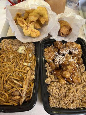 D7. Chicken Lo Mein Combination Platter, D20. Sesame Chicken Combination Platter, Crab Rangoon (6pc)