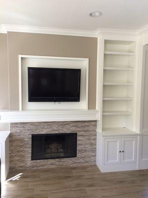 Custom Entertainment center. Cabinets by Woody Wood Pecker woodworks.